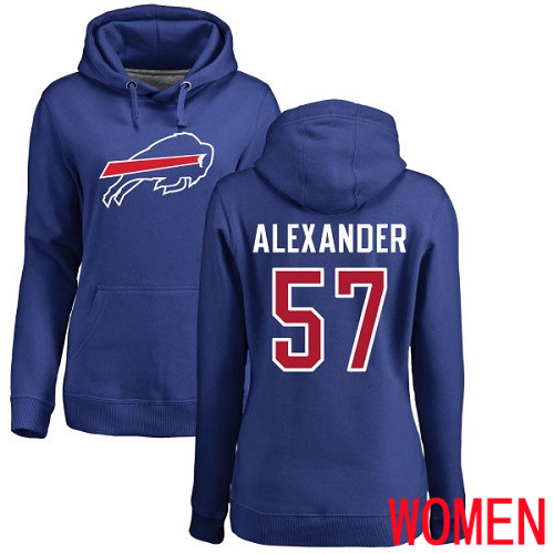 NFL Women Buffalo Bills 57 Lorenzo Alexander Royal Blue Name and Number Logo Pullover Hoodie Sweatshirt